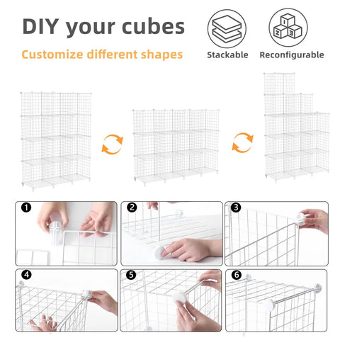 Assembly instructions for Wire Cube Storage Organizer With 12 Metal Cubes Bookshelf And Closet Storage Unit Portable Shelving for bedroom.