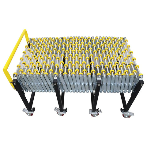 19.7 Inch Wide Unpowered Portable Flexible Conveyor With 47 To 177 Inch Expandable Length And 29.5 To 45.3 Inch Height Adjustable Roller Table