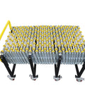 Flexible Portable Conveyor Featuring Abs Rollers Adjustable 47 To 177 Inch Telescopic Gravity Belt with yellow rollers and black frame.