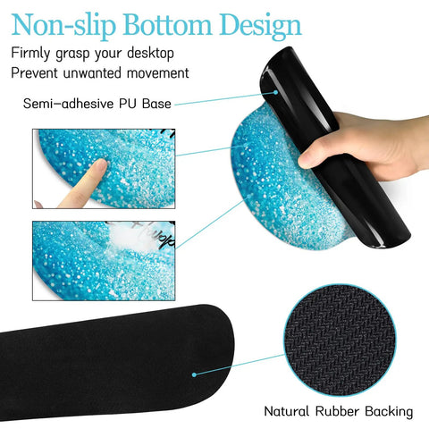 Stay Positive XXL Desk Mat Pad Set With Cushioned Wrist Rest showing semi-adhesive PU base and non-slip rubber backing
