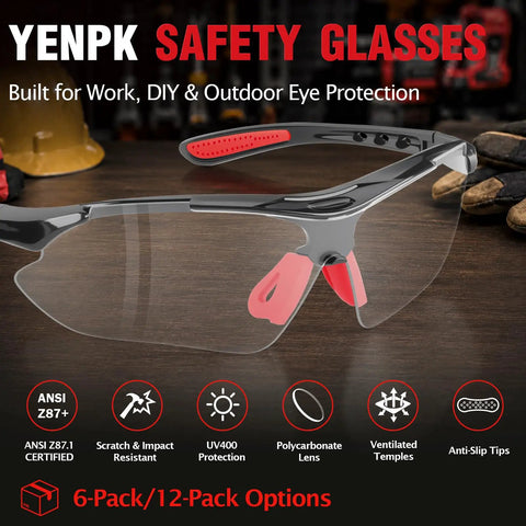 Top Shelf ANSI Z871 Safety Glasses For Trade Workers Featuring Tough As Nails Scratch Resistance And UV400 Eye Protection with clear polycarbonate lens.
