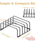 Front view: Fikoksol cutting board organizer and baking sheet rack, black metal with five vertical slots
