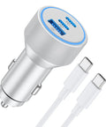 67W Three-Port USB C Car Charger With 3Ft Cable For iPhone 17 16 15 Pro Max Pro Air Plus And iPad Fast Charge On The Road Cigarette Lighter Power Adapter