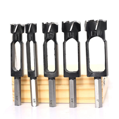 Heavy Duty Woodworking Tenon And Dowel Plug Cutters With Secure Hex Handle making clean 1/8, 3/8, 5/8, 3/4 and 1 inch holes