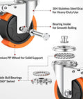 Components of Stainless Steel 4 Inch Casters Set Of Four For Furniture And Equipment Anti Rust 304 Stainless Steel Heavy Duty Wheels