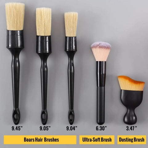 Six Piece Car Detailing Brush Set With Ultra Soft Boar Hair Detail Brushes For Wheels Air Vents Leather Seats And Interior Exterior Cleaning Safe For Cars Trucks SUVs RVs And Motorcycles The Ultimate Auto Detailing Kit