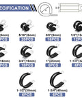 112 Piece Cable Clamps Kit Stainless Steel 304 Rubber Cushioned Assortment For Hoses Tubes Automotive Fuel Line And Wiring Ten Sizes From One Quarter Inch To One And Three Quarters Inch Anti Rust Waterproof Oil Proof Salt Resistant with size details.