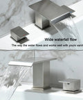 2 Handle Deck Mount Roman Tub Faucet Set in Brushed Nickel with dual control and modern style showcasing waterfall flow