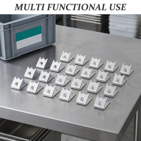 Heavy Duty Stainless Steel Freezer Shelf Clips Set for secure shelving on stainless table