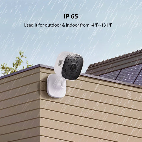 Outdoor And Indoor Security Camera With Spotlight And 1080P WiFi Surveillance Color Night Vision AI mounted on house corner in rain