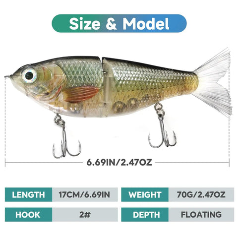 Slow Sinking Glide Bait With Fur Tail Lifelike Fishing Tackle for Trout Shad Bass Musky 6.7 Inch 3 Pack shown with dimensions
