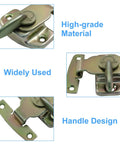 Heavy Duty Metal Table Locks Two Pack Spring Loaded Leaf Latch Buckles With Gold Zinc Finish Including Mounting Screws For Folding Tables And Rug Hold Downs No Sweat Setup Gonna Stay Locked Down Tight, showing close-up views of spring latch mechanism.