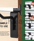 32 Piece Slatwall Hook Set With 2 Inch 4 Inch 6 Inch And 8 Inch Heavy Duty Display Hooks For Garage Shop And Retail Pegboard Gridwall Organization Assorted Mounting Brackets, close-up of black hook installation on panel