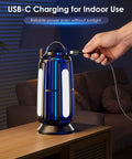 Close-up of Sun Powered Dope Bug Zapper Outdoor With 5000mAh Battery USB-C Rechargeable, placed indoors charging via USB-C cable.