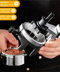 Professional 58Mm Espresso WDT Distribution Tool with 12 tuning needles, silver construction, used for coffee grounds in 58mm basket.