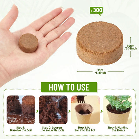 Image showing coir soil block from 600 Piece Bulk Seed Starter Pots Kit With 2.36 Inch Seedling Pots And 1.18 Inch Coir Fiber Grow Soil.
