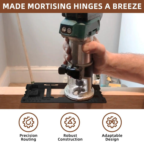 Using Pro Grade Door Jamb Hinge Jig for easy no fuss install with eight size options and five door thicknesses, black design.