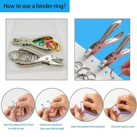 Two Pack Quarter Inch Hole Punch Set With Twenty Binder Rings Ten Silver And Ten Colorful For DIY Crafts and Organization