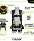 All Day Comfort Full Body Harness For Worksite Safety OSHA And ANSI Compliant with moisture wicking pads and quick connect buckle