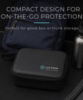 Rugged Hard Shell Zipper Case For Tesla Nacs And J1772 Ev Charger Adapters With Soft Padded Interior in compact design for trunk storage.