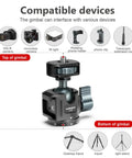Ball Head Tripod With 360 Panoramic Rotation And 90 Degree Tilt, Built In Bubble Level, compatible with cameras and smartphones.