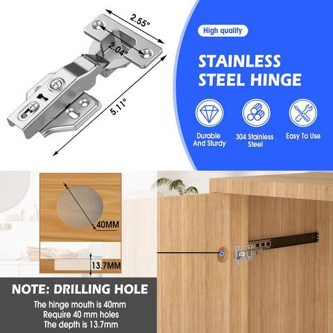 Industrial Grade Sliding Hidden Door Track Featuring Butter Smooth Gliding Pocket Door Hardware And Solid Steel Ball Bearings For Cabinet And Recessed Wall Doors 22 Inch Dual Set stainless steel hinge dimensions with mounting details