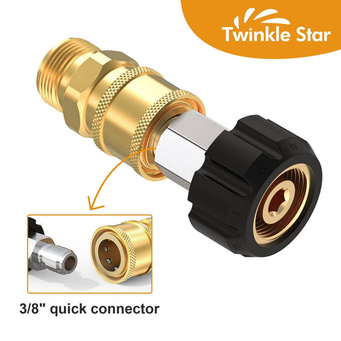 Pressure Washer Quick Connect Fittings Kit M22 14mm To Three Eighths Inch Four Piece Adapters Set Includes Swivel Adapters And Quick Disconnect Plugs For Secure Leak Free Connections Easy Snap On Tool Free Assembly And Tidy Hose Setup quick connector