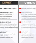 Comparison chart highlighting advantages of DEMMEX Turkish handmade lamps over others, focusing on quality, durability, and lighting effect.