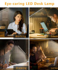 Eye-Care Swing Arm Desk Lamp With No-Fuss Clamp For Home Office illuminating various activities like reading and studying.