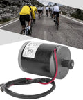 Beefy 24V 100W DC Brushed Motor with carbon brushes, aluminum alloy housing, and metal belt pulley for e-bikes.