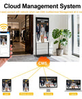 55 Inch 4K Indoor Floor Stand Digital Signage With 1000 Nits Brightness And No Fuss Rolling Base For Quick Retail Setup Android Smart Advertising Display With Wifi Plug Play Flexibility showcasing CMS management with mobile devices.