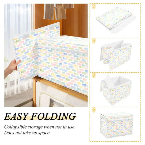 Rugged Foldable Storage Bin With Flip Top Lid And Sturdy Handles For Home Organization Bedroom Closet Collapsible Box demonstrating easy folding.