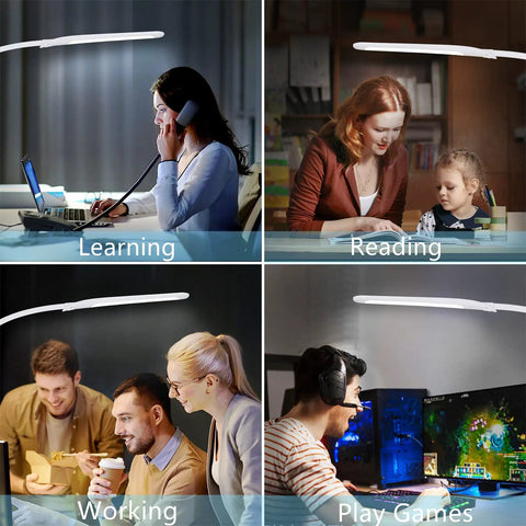LED Desk Lamp With Clamp For Home Office White USB Port Desk Light Eye Caring Dimmable Task Lamp for learning, reading, working, gaming