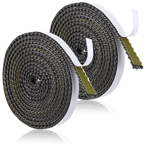 Fiberglass rope seal gasket tape, two rolls, 79 x 0.4 in, self-adhesive for stove and fireplace window glass.