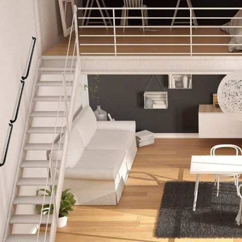 Loft space with 36 Inch Black Metal Stairs Railing Indoor Outdoor Heavy Duty Industrial Pipe Handrail Wall Mount Stair Rail Banister Deck Rail Safety Grab Bar for Seniors and Disabled Rock Solid Grip.