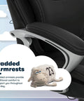 Ergonomic Office Chair With Dynamic Lumbar Support, All Day Comfort, Memory Foam Cushions, padded armrest detail, black leather