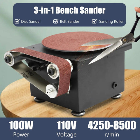 Heavy Duty 6 Inch Mini Disc Sander And Bench Belt Sander Combo, 7 Speed Adjustable Tabletop Grinder With 100W Motor for precise cutting.