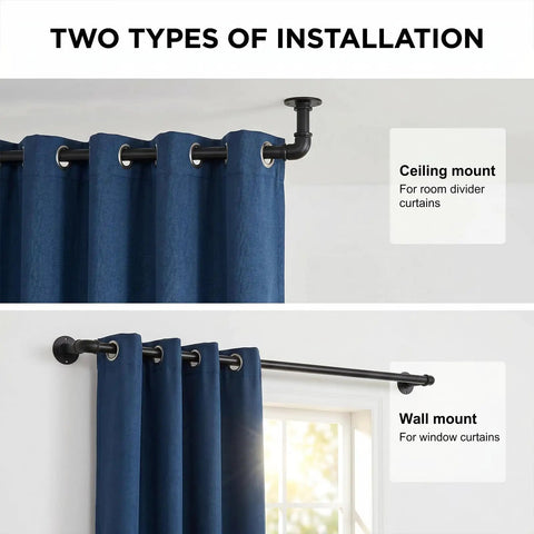 Industrial Black Curtain Rods 18 To 88 Inch Adjustable Length 1 Inch Diameter Pipe For Wall Or Ceiling Mount