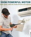 Man using Portable Electric Air Blower Duster 500W Handheld Cleaning Gadget with 40000 RPM Dual Speed to clean air filter.