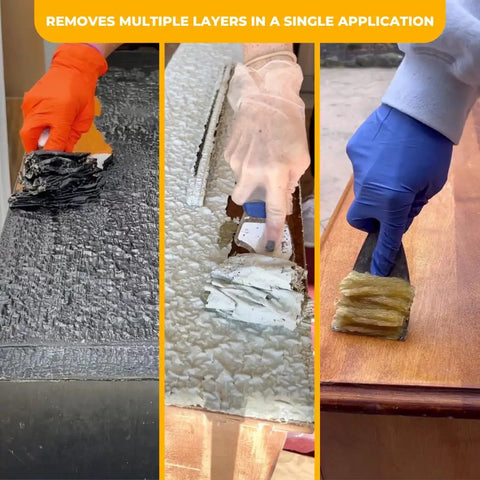 Heavy Duty Paint Varnish Remover Gel Strips Epoxy And Wood Stains From Furniture And Decks Fast With A No Sweat Soy Based Formula That Does The Heavy Lifting Without Harmful Fumes Left Behind Now, applied to multiple surfaces.
