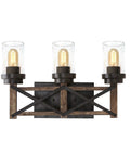Industrial Three Light Vanity Fixture With Seeded Glass Shades 18.9 Inch Rustic Farmhouse Vibe Wall Sconce in black and brown
