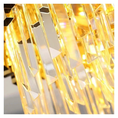 Close-up of Crystal Led Pendant Lights Living Room Dining Bedroom Gold Plating Metal Hanging Lamp Indoor Lighting Lamparas Fixture,Beautiful with golden accents.