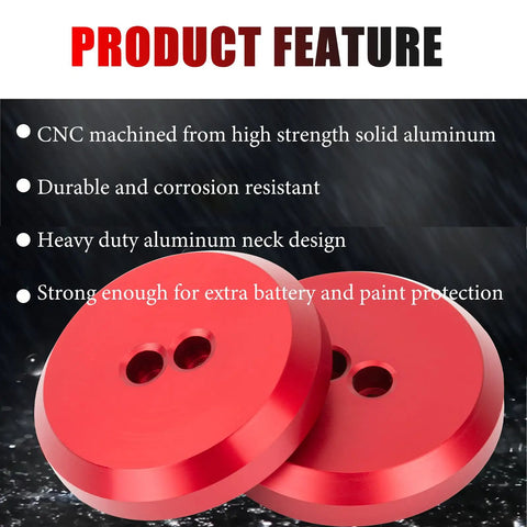 4 Piece Rock Solid Billet Aluminum Floor Jack Lift Adapters For Corvette C5 C6 C7 C8 Z06 Zr1 Grand Sport And Porsche 911 Boxster Cayman Non Slip Garage Pucks Set showcasing red aluminum discs.