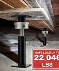 Built Tough House Floor Jack With Zero Hassle Leveling For Basements And Crawl Space Rock Solid 11 Ton Steel Screw Post in use under floor.