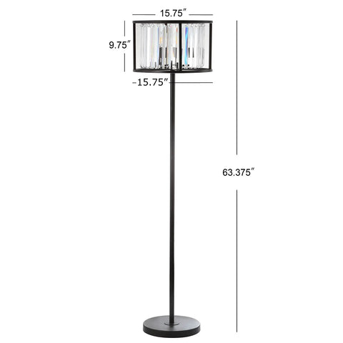 Oil Rubbed Bronze 63-Inch 3-Light Floor Lamp With Metal Frame And Crystal Accents, Glam Contemporary Standing Light For Living Room Or Bedroom, Includes LED Bulbs, ETL Listed For Safety, side view with measurements