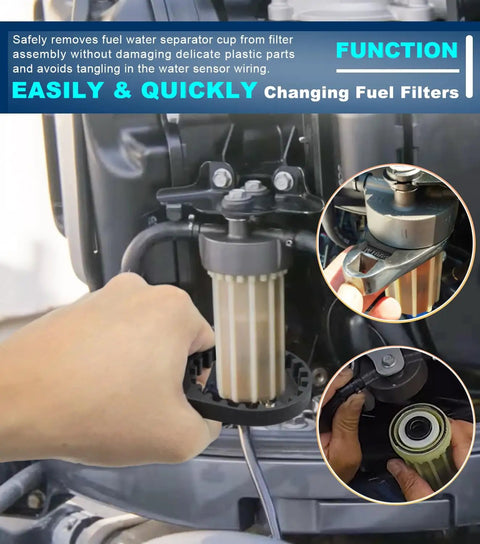 Using Three Piece Outboard Bearing Carrier Puller Set With Fuel Filter Water Separator Wrench For Yamaha Johnson Evinrude Mercury Honda MerCruiser Marine Engines