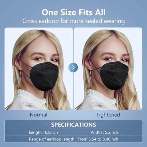 Woman wearing All Day Safe Kn95 Face Mask Pack Of 50 Individually Wrapped 5 Ply Breathable Filter Mask With 95 Percent Filtration