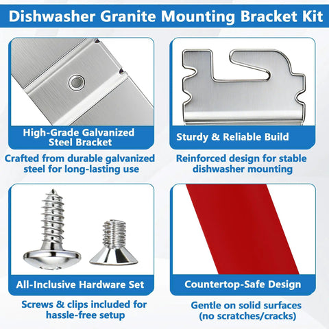 Granite Countertop Dishwasher Mounting Kit Two Sets With Granite Grabbers And Screws For Under Counter Install diagram
