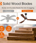 Comparison of plywood and solid wood blades for 52 Inch Black Ceiling Fan With Lights And Remote, 2 Pack, Reversible Wood Blades