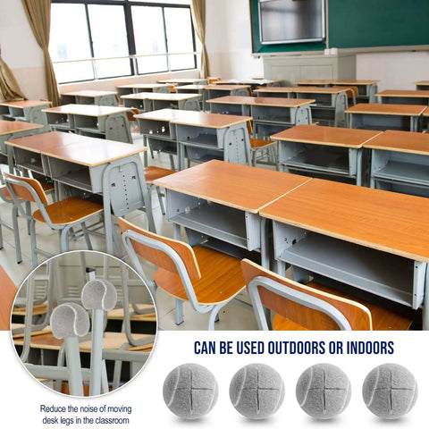 Classroom with desks using 16 Pieces Precut Tennis Ball Chair Leg Covers For Furniture Gray 6.3 Cm Protect Floors And Reduce Noise